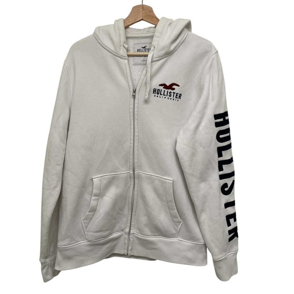 Hollister White LOGO Zip-Up Hoodie - Men’s Small